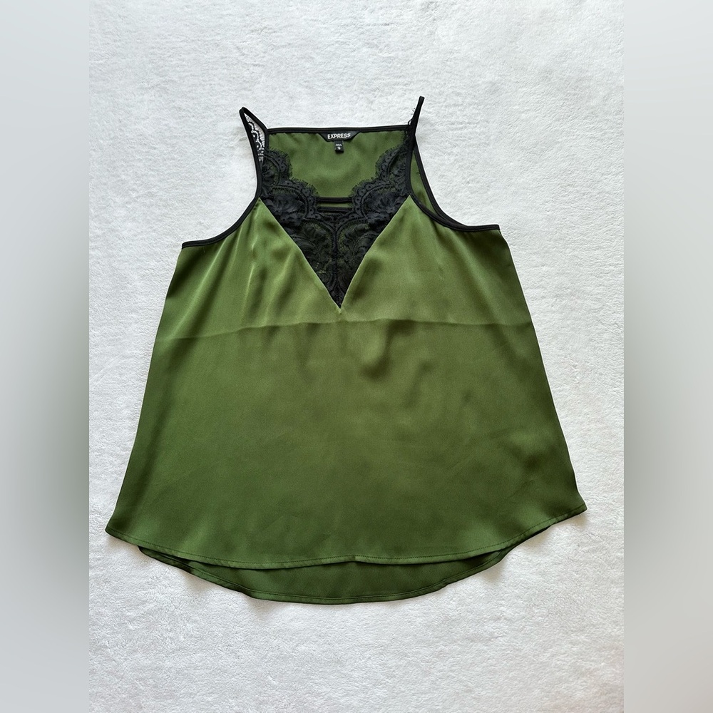 Express Olive Satin Lace Top